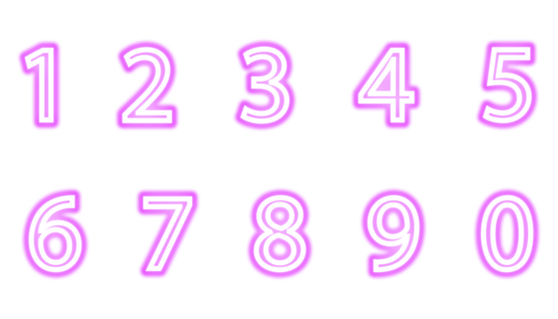 PNG, Neon purple numbers from one to zero glowing brightly against a dark. - Powered by Adobe