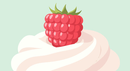 Fresh Raspberry Resting Upon a Swirl of Creamy Delight, An Artistic Vector Illustration