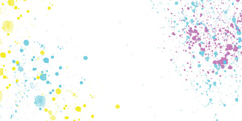 Vibrant abstract watercolor paint splatter effect on white canvas