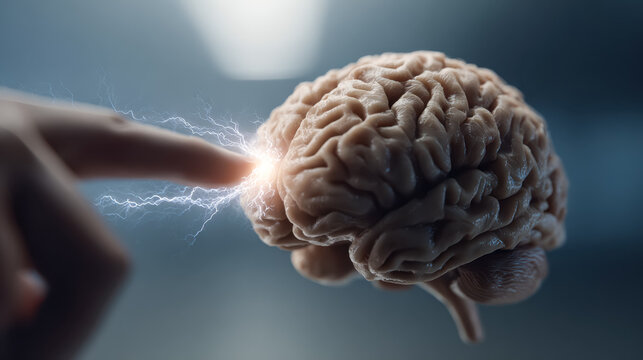 A conceptual depiction of brain stimulation with electric sparks