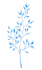 Blue watercolor branch with delicate leaves isolated on white background. Minimal botanical design perfect for modern decor, packaging, invitations, and elegant natural projects.