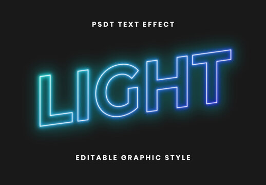 Blue And Cyan Glowing Outline Text Effect Neon Tube Light Font
