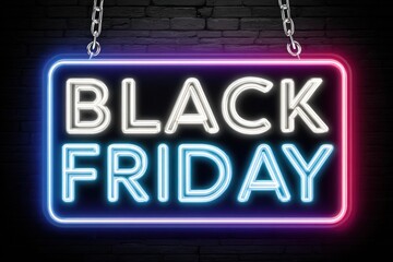 A neon sign advertises "Black Friday" with a vibrant glow against a dark background.
