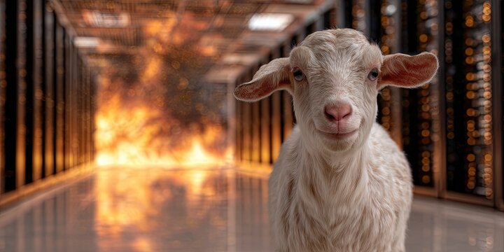 scapegoat standing in a enterprise datacenter during an fire