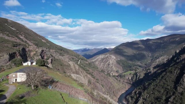 Aerial Forward Flight Over Galician Mountain Hamlet -2108