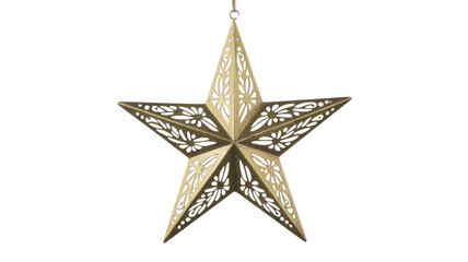 An antique gold star ornament featuring intricate filigree cut-out designs, perfect for festive holiday decorations or elegant home decor. background removed
