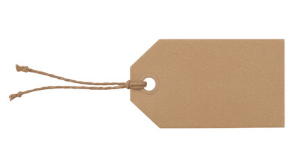 A blank rectangular kraft paper tag with rounded corners and a natural twine string, ready for your custom text or price. background removed