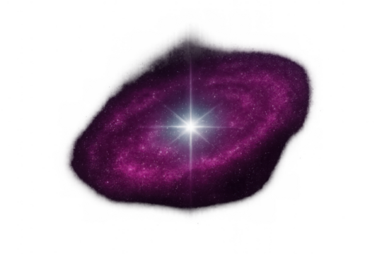 Spiral galaxy with a bright core emitting light and sparkling stars, nebula cloud in deep space