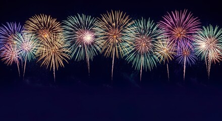 Fototapeta premium Colorful Fireworks Display Against Dark Sky celebration night pyrotechnics festival holiday new year event spark burst