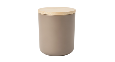 Minimalist beige ceramic canister with wooden lid for kitchen storage