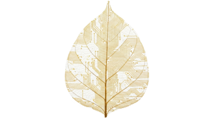 Intricate gold circuitry on delicate white leaf background