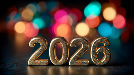Happy New Year 2026 background card, high quality, multicolored flashes and glitter, space for text