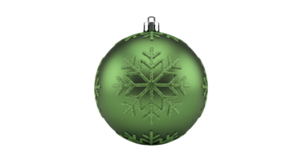 Green christmas bauble with snowflake design on black background