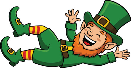 Joyful leprechaun character illustration, cartoon Irish folklore figure, St. Patrick’s Day celebration, playful flat vector drawing, cad drawing flat vector illustration
