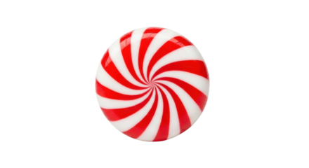Red and white swirled mint candy on black background