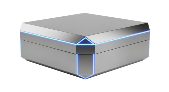 Futuristic metallic box with blue led light accents