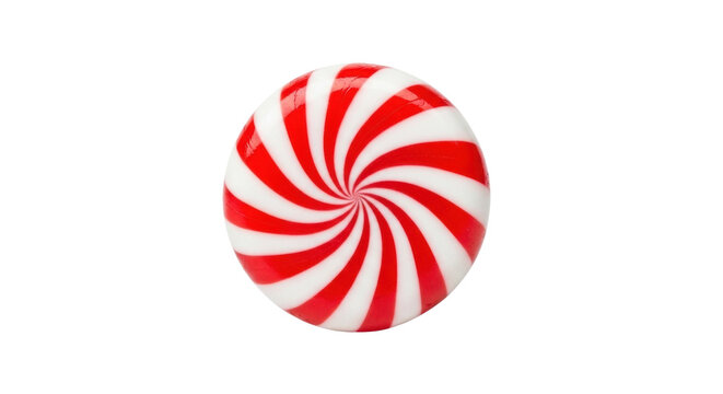 Red and white swirled mint candy on black background