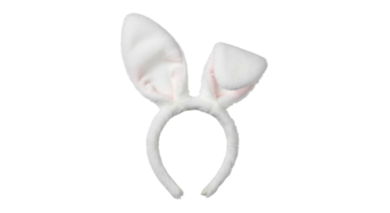 White bunny ear headband with pink accents on a black background