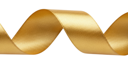 Shiny golden ribbon curling elegantly against white background