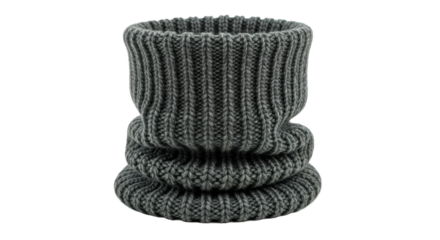 Cozy gray knitted neck warmer on black background