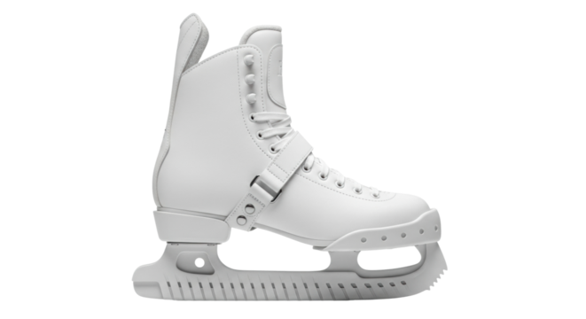 White figure ice skating boot with blade in side view