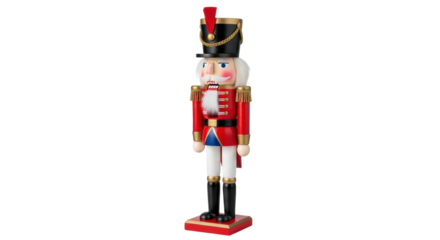 Traditional wooden nutcracker soldier figurine in red uniform with black boots
