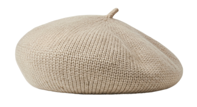 Beige woolen beret hat with classic french style design