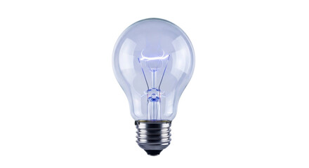 Clear incandescent light bulb on black background with visible filament design