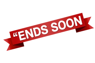 A vibrant red banner with a ribbon design prominently displays the urgent message "ENDS SOON" in bold green lettering, signaling a limited-time opportunity. background removed