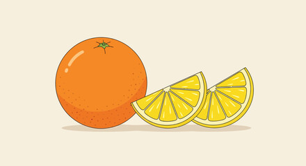 Freshly Sliced Citrus Fruit With Whole Fruit Illustrations On Light Background
