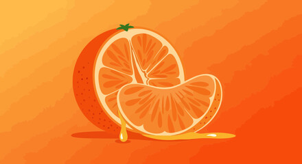 Freshly Sliced Orange Illustration with Juicy Segment and Droplet in Vibrant Tones