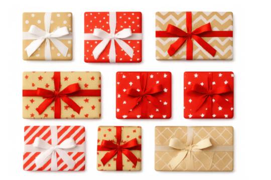 Gifts and presents showing festive colors and patterns, celebrating christmas, holidays, and special occasions