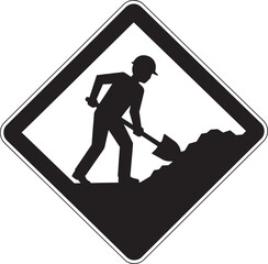 road construction sign editable vector silhouette