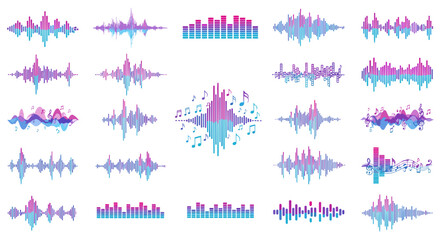 Obraz premium Collection of colorful sound wave visualizations