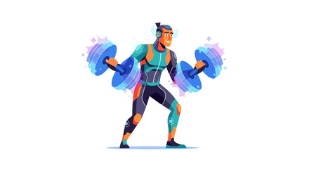 Futuristic Athlete Energized Lifting Weights with Advanced Fitness Technology