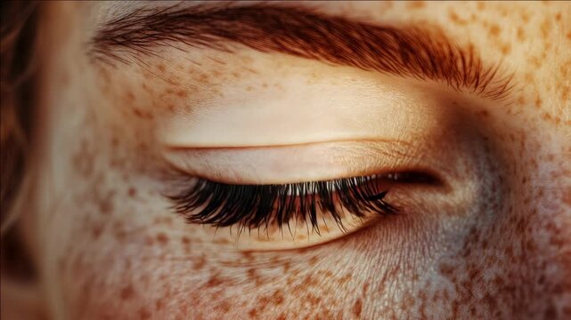 Close-up of a human eye with freckles