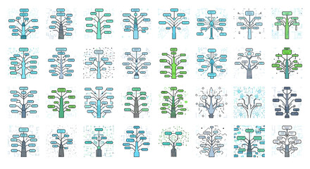 Collection of diverse mind map and organizational chart templates