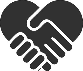 A handshake forming a heart shape signifies collaboration, agreement, and mutual respect