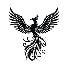 Fototapeta premium Rising Phoenix Silhouette Vector on White Background