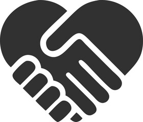 Agreement icon showing handshake forming a heart shape for business partnership and love