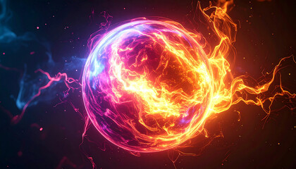 Obraz premium Vibrant glowing energy orb floating against dark background, intense pulsing light. Science fiction.