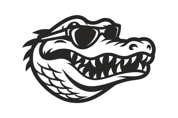 Black and white alligator with sunglasses and a bandana looks menacingly cool
