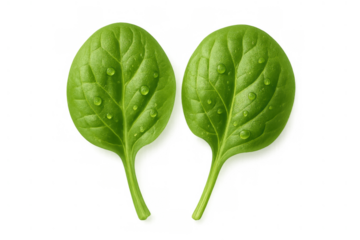 Fresh spinach leaves with water drops, a symbol of healthy eating, organic food, and vegan nutrition on transparent background