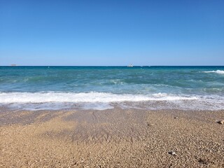 tranquil waters with soft waves and expansive horizon presented in minimalist style for peace