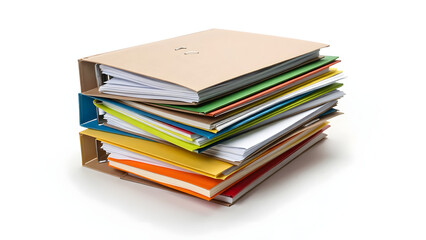 Organized Chaos Pile of Files and Folders in Disarray on White Background
