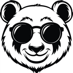 Cool Panda Head with Sunglasses on White Background