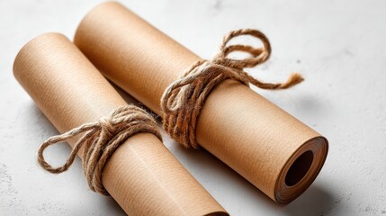Rolled parchment papers tied with twine
