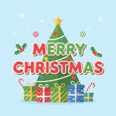 Merry Christmas text with Christmas tree