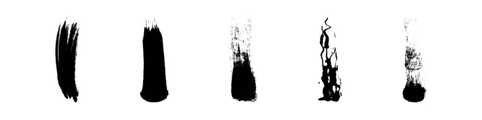 Set of black paint, ink brush strokes, brushes, lines. Dirty artistic design elements