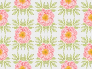 Coral Peonies Seamless Pattern – Watercolor Floral Design on White Background